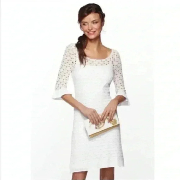 Lilly Pulitzer Dresses & Skirts - Lilly Pulitzer Women’s M White Crochet Tunic 3/4 Bell Sleeved Dress